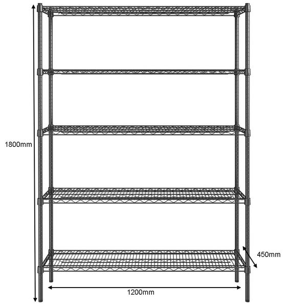Epoxy 5 Tier Chrome Wire Shelving 1200x450xH1800 Black Refrigerate Carousel 2