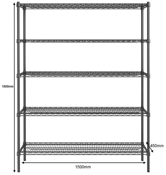 Epoxy 5 Tier Chrome Wire Shelving 1500x450xH1800 Black Refrigerate Carousel 2