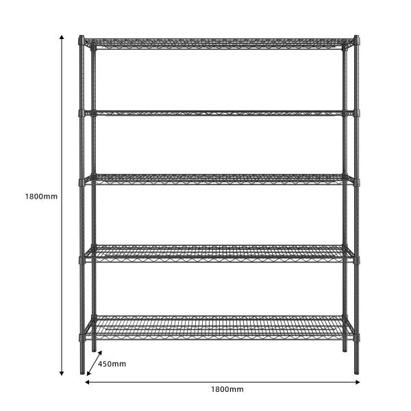 Epoxy 5 Tier Chrome Wire Shelving 1800x450xH1800 Black Refrigerate Carousel 2