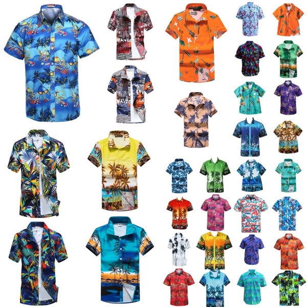 New Adults Kids Cotton Hawaiian Beach Shirt Cool Dry Tropical Summer Casual T... Carousel 2