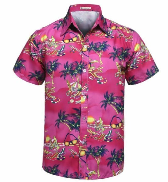 New Adults Kids Cotton Hawaiian Beach Shirt Cool Dry Tropical Summer Casual T... Carousel 1
