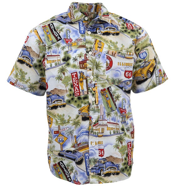100% Cotton Adults Hawaiian Beach Shirt Summer Casual Tee Tops - Route 66 Carousel 2