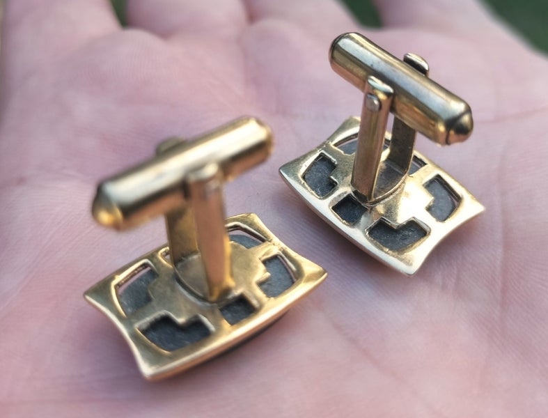 Vintage 9ct Gold & Greenstone Cuff Links - 10 Grams Carousel 2