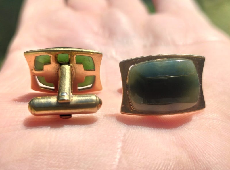 Vintage 9ct Gold & Greenstone Cuff Links - 10 Grams Carousel 8