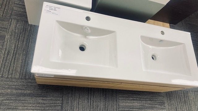 1200 Flex 2 Draw Vanity in Washed Oak Plywood with Double Basin Carousel 2