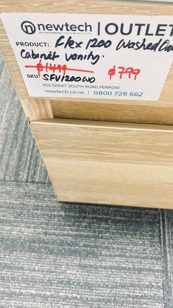 1200 Flex 2 Draw Vanity in Washed Oak Plywood with Double Basin Carousel 5