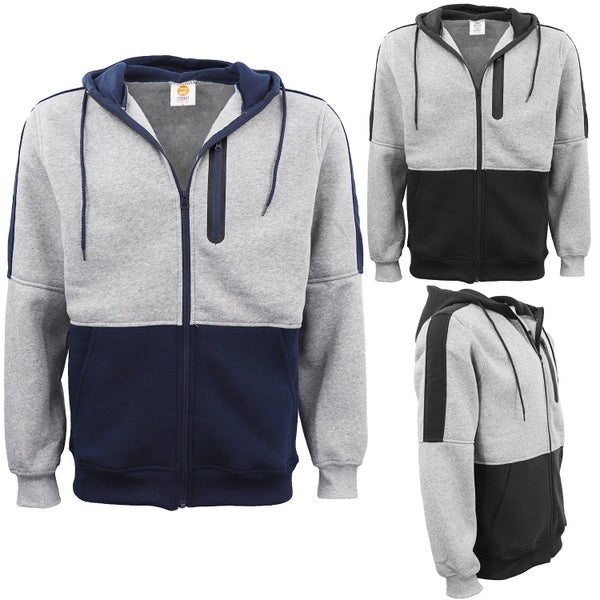 Men's Adult Full Zip Hoodie Jumper Active Two-Tone Jacket Coat Sports Zip Poc... Carousel 2