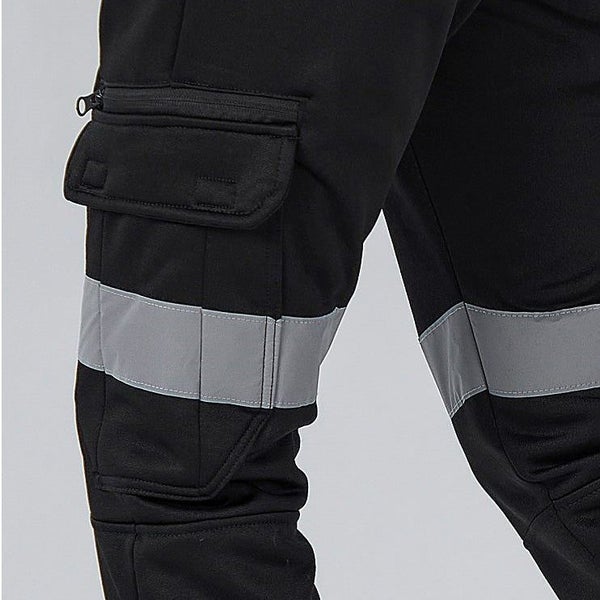 Mens Hi Vis Fleece Pants Reflective Tapes Cargo Workwear Track Trousers - Black Carousel 2