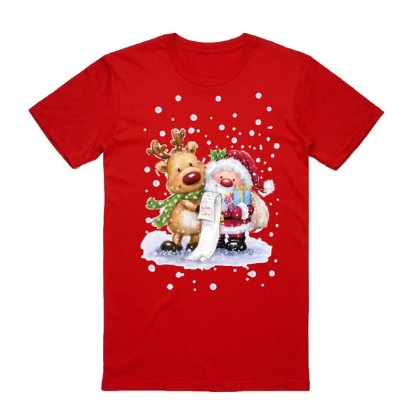 100% Cotton Christmas T-shirt Adult Unisex Tee Tops - Reading Santa - White Carousel 2