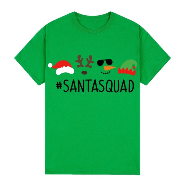 100% Cotton Christmas T-shirt Adult Unisex Tee Tops - Santa Squad - Green Carousel 1