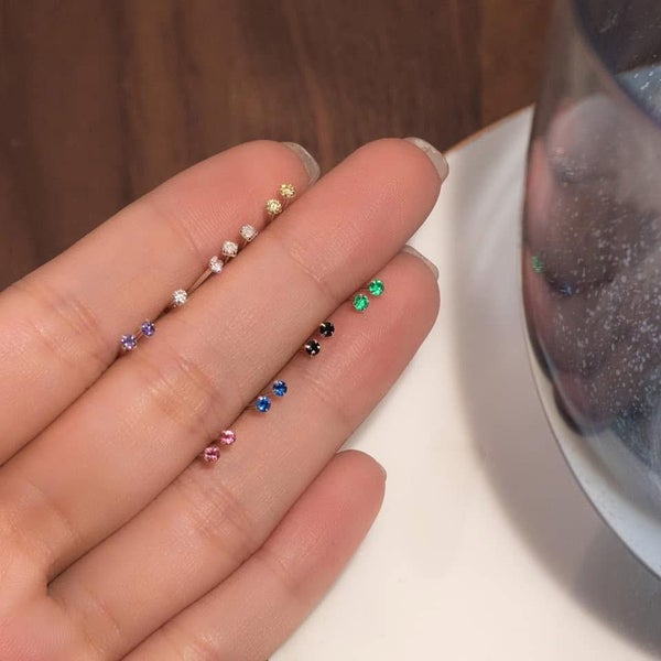 5 PAIR- FINE SILVER MINI CRYSTAL BALL STUDS – Random Colours Carousel 2