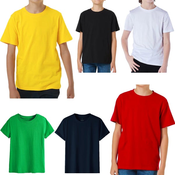 100% Cotton Kids T Shirt Childrens Boys Girls Basic Plain Short Sleeve Tee To... Carousel 2