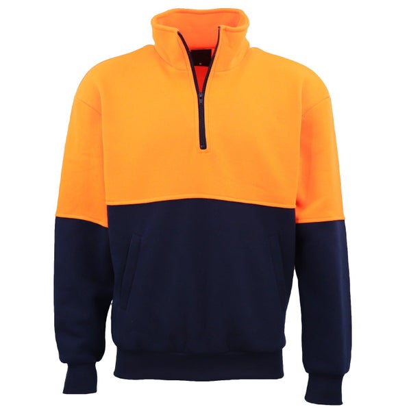 Hi Vis Safety Fleecy Half Zip Pullover Jumper Jacket Sweater Shirts Workwear ... Carousel 1