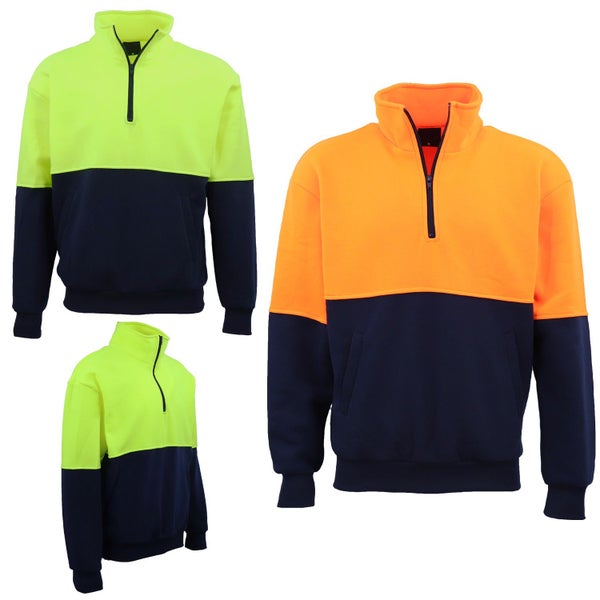 Hi Vis Safety Fleecy Half Zip Pullover Jumper Jacket Sweater Shirts Workwear ... Carousel 2