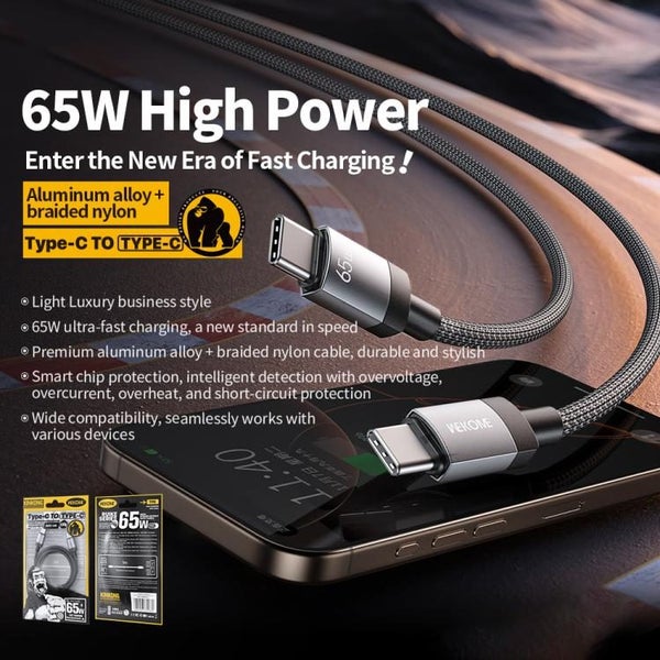WK WDC-98 Kingkong Ruike Series 65W Type-C/Type-C Braided Charging Data Cable 1m Carousel 1