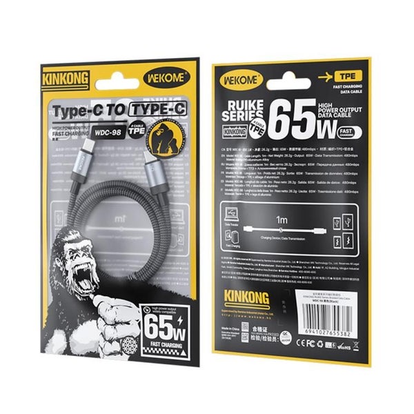 WK WDC-98 Kingkong Ruike Series 65W Type-C/Type-C Braided Charging Data Cable 1m Carousel 2