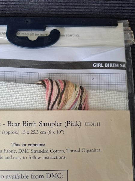 Counted Cross Stitch Kit - Lovable Bears - Bear Birth Sampler (Pink) Carousel 7