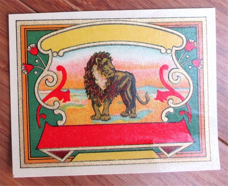 Rare 1890s French Fabric Dye Bottle Label - Lion Carousel 1