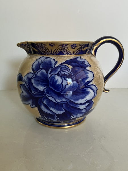 Stunning antique Royal Doulton cobalt blue and gold flower jug