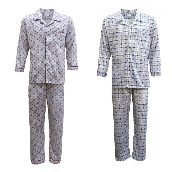 New Mens Cotton Pajamas Pyjamas PJs Set Long Sleeve Shirt Tops + Pants Sleepw... Carousel 2