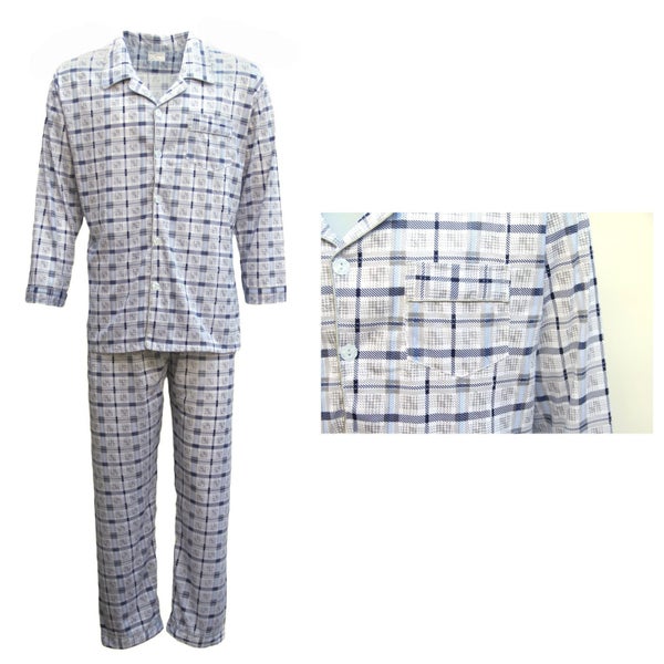 New Mens Cotton Pajamas Pyjamas PJs Set Long Sleeve Shirt Tops + Pants Sleepw... Carousel 1