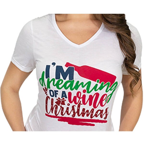 Womens 100% Cotton Christmas T Shirts Adults Ladies V-Neck Casual Tee Decorat... Carousel 6