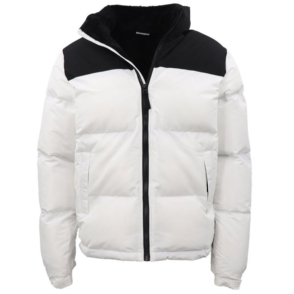 Men's Thick White & Black Fur-Lined Puffer Jacket - Heavy Winter Zip Coat Carousel 2