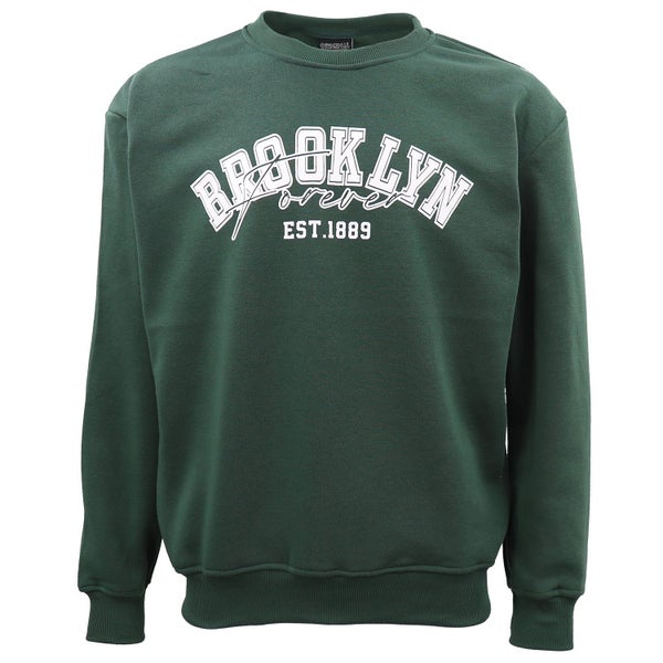 Men's Oversized Green Brooklyn Jumper Unisex Fleece Lined Pullover Sweater Carousel 1