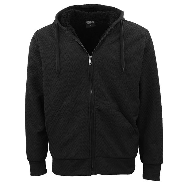 Black Sherpa Lined Jacquard Zip Jacket - Men's Winter Hooded Coat Carousel 1