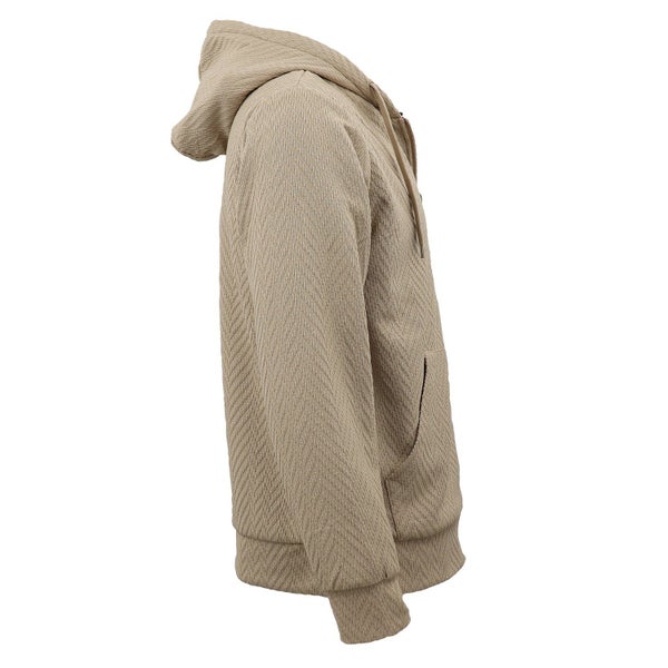 Khaki Sherpa Lined Men's Winter Jacket Coat - Full Zip Jacquard Hoodie Carousel 2