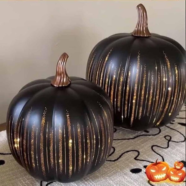 2 Pack LED Glass Pumpkins Flicker Night Light Halloween Decor Carousel 8