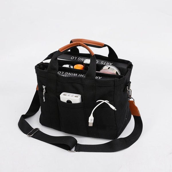 Elosung Black Stylish Multi Functional Mommy Diaper Bag Durable Canvas Tote Carousel 1