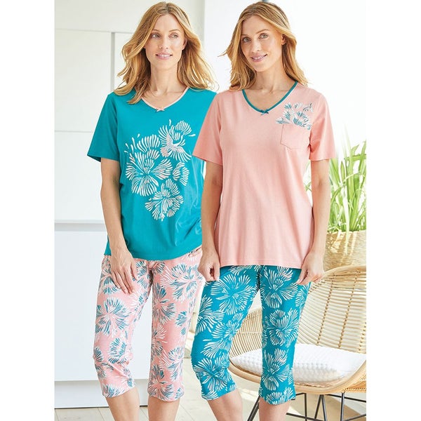 Feel Like You're on a Tropical Island! 2 Pack Crop PJs - Jade/Coral Mix & Match64288071341953110
