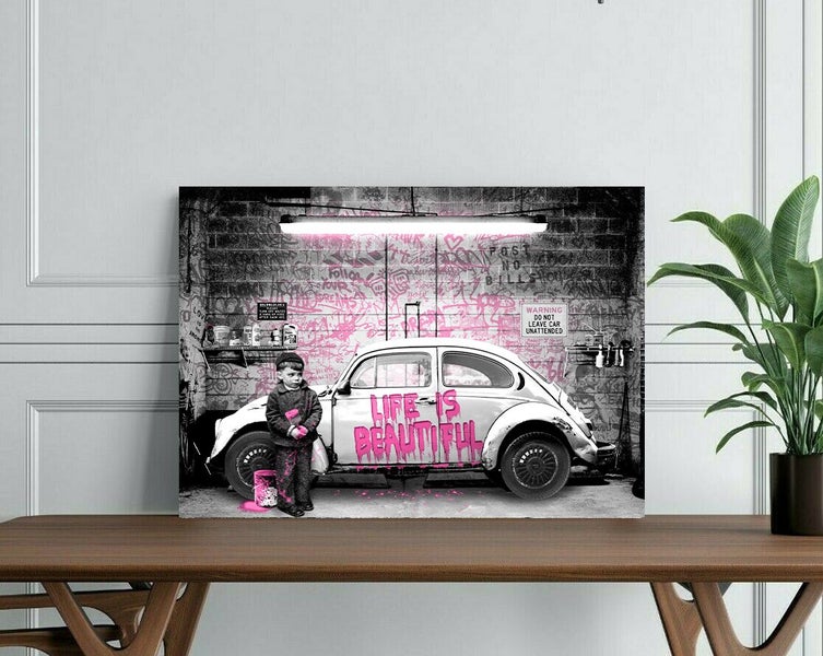 Framed $1 RESERVE 1 Panel Canvas Art Print - Banksy Carousel 2