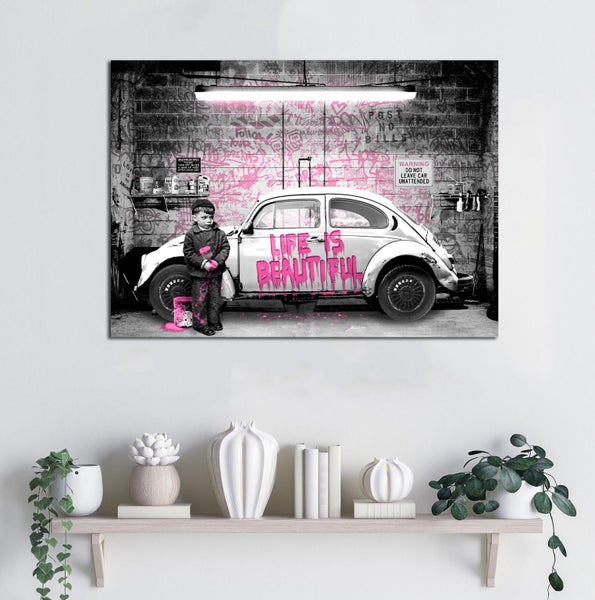Framed $1 RESERVE 1 Panel Canvas Art Print - Banksy Carousel 3