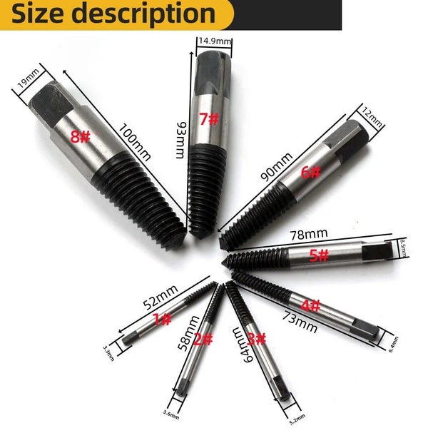 8-Piece Damaged Screw Extractor Set Carousel 8