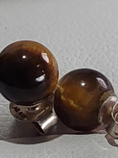 Tigerseye 6mm ball sterling silver stud earrings. Carousel 2