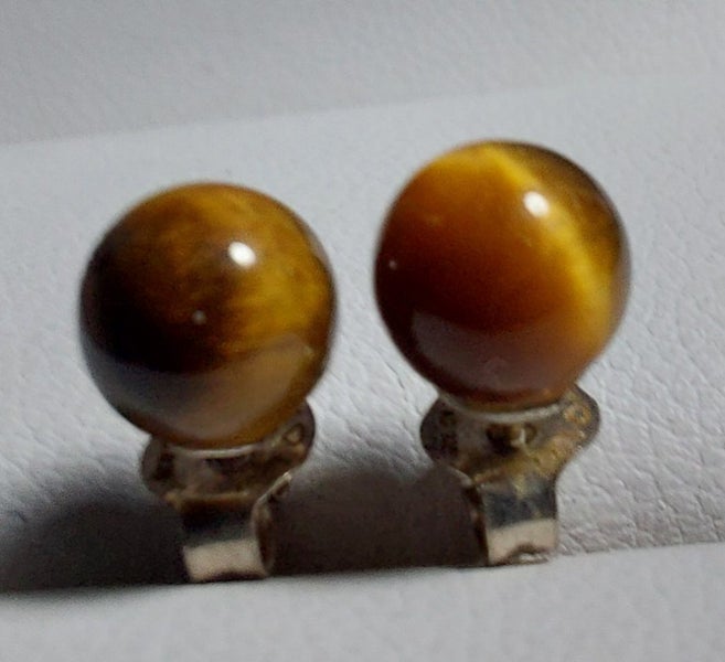 Tigerseye 6mm ball sterling silver stud earrings. Carousel 1