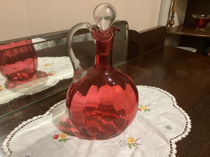 Victorian cranberry glass handblown decanter with original stopper Carousel 1