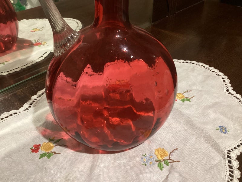 Victorian cranberry glass handblown decanter with original stopper Carousel 2