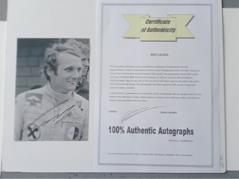 Niki Lauda "3 x Formula One World Champion" signed Photograph + Certificate Carousel 1