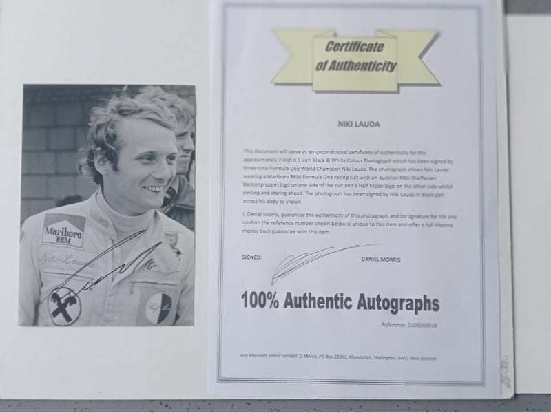 Niki Lauda "3 x Formula One World Champion" signed Photograph + Certificate Carousel 2