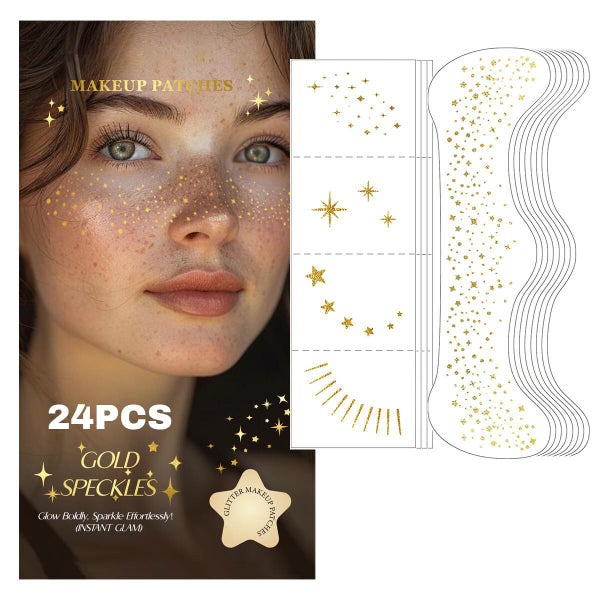 Glitter Freckles Face Tattoo - 24PCS Waterproof Gold Temporary Sparkle Patches Carousel 1