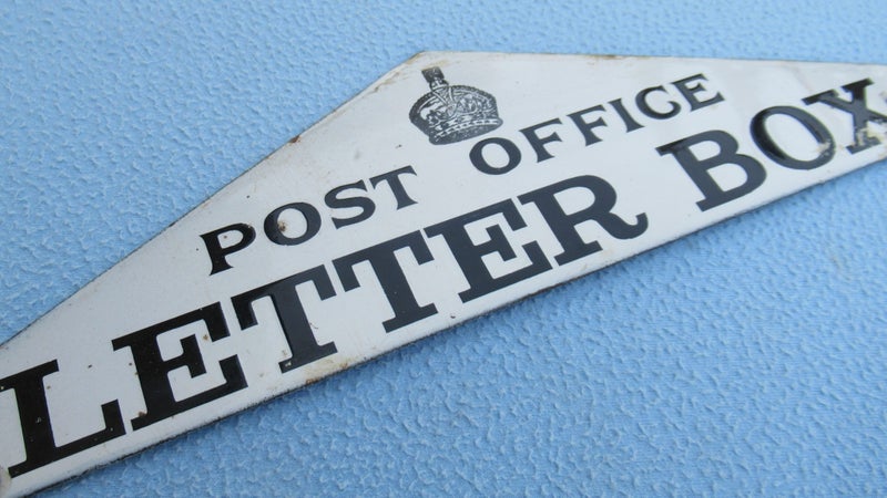 Antique Post office Letter Box enamel sign …Auct 1 Carousel 1