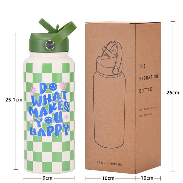 Elosung Style 9B Black Vibrant Fun Print 1L Stainless Steel Insulated Water Bott Carousel 2