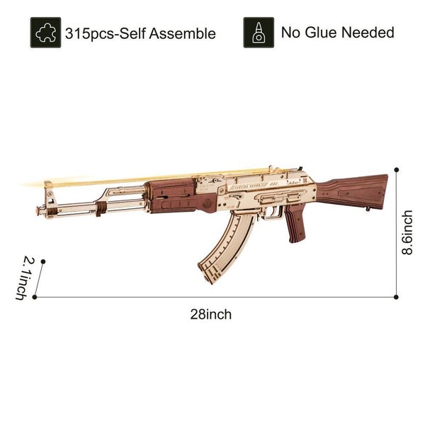 Rokr Automatic Rifle Ak 47 Wooden Assembly Gun Double Firing Modes Diy Toy For A Carousel 2