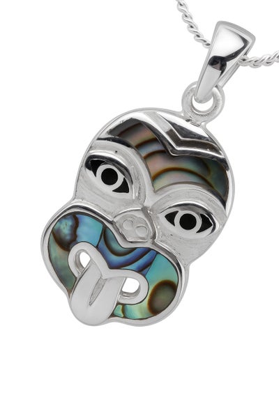 Paua Tiki Head Sterling Silver Charm Pendant Carousel 1
