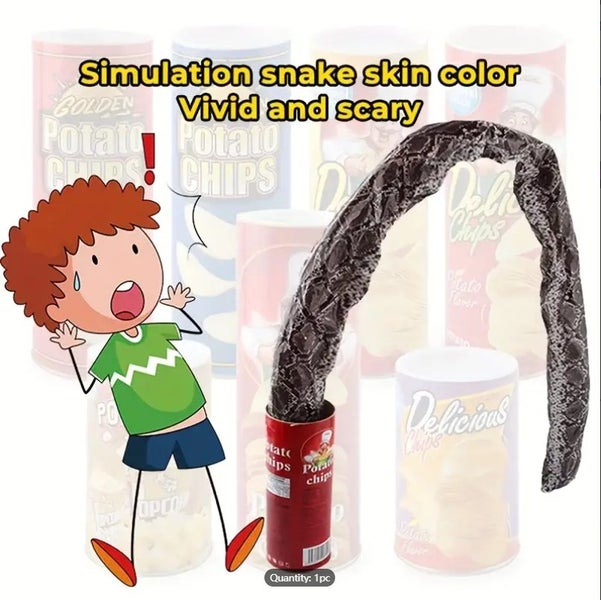 Promotion! Novelty Potato Chip Can Spring Snake Trick Toy Carousel 2