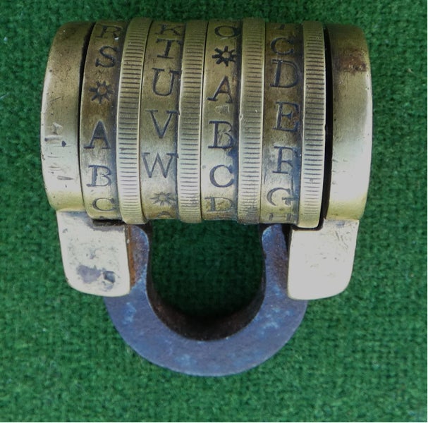 GENUINE Antique WORD Combination PADLOCK Made of BRASS & Iron WORKING with COMBO Carousel 1