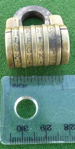 GENUINE Antique WORD Combination PADLOCK Made of BRASS & Iron WORKING with COMBO Carousel 6